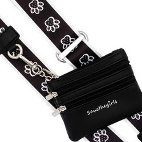 Clip & Go Phone Purse Crossbody Strap Zippered Pouch Black White Paw Prints - Picture 2 of 11